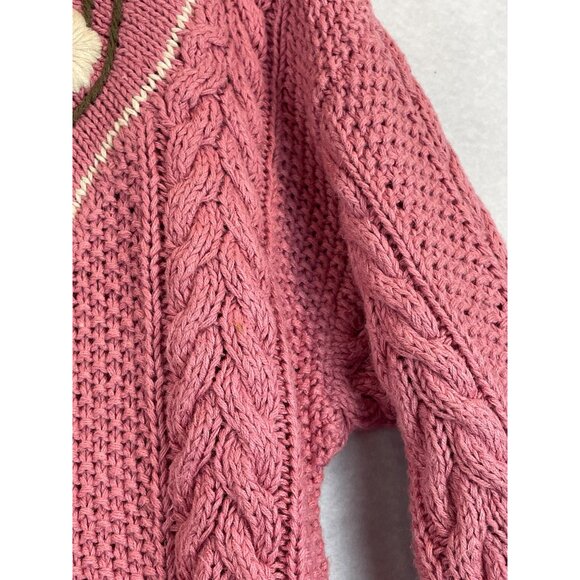 Vintage 80s 90s Melbourne Country Sweater Womens M Pink V Neck Floral - Picture 7 of 12